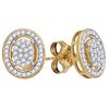 Image 1 : 10kt Yellow Gold Womens Round Diamond Oval Framed Cluster Screwback Earrings 1/4 Cttw