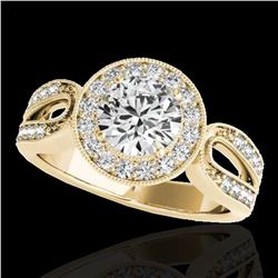 1.4 ctw Certified Diamond Solitaire Halo Ring 10k Yellow Gold