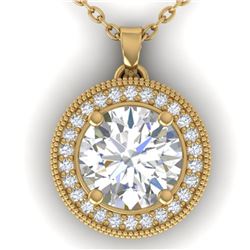 2 ctw VS/SI Diamond Art Deco Micro Halo Necklace 14k Yellow Gold