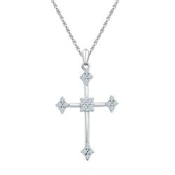10kt White Gold Womens Round Diamond Cross Pendant 1/4 Cttw