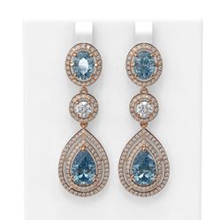 12.42 ctw Blue Topaz & Diamond Earrings 18K Rose Gold