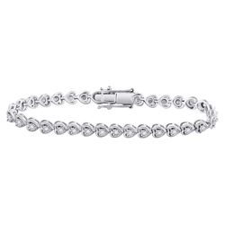 Sterling Silver Womens Round Diamond Heart Tennis Bracelet 1.00 Cttw