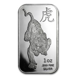 1 oz Silver Bar - Tiger (Proof-like)