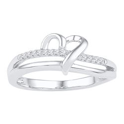 Sterling Silver Womens Round Diamond Heart Ring 1/20 Cttw