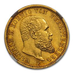1913 German States Wurttemberg Gold 10 Mark MS-64+ NGC
