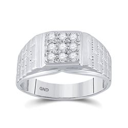 10kt White Gold Mens Round Diamond Square Cluster Brick Ring 1/4 Cttw