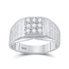 Image 1 : 10kt White Gold Mens Round Diamond Square Cluster Brick Ring 1/4 Cttw