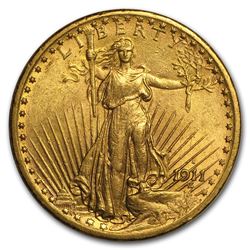1911-S $20 Saint-Gaudens Gold Double Eagle AU