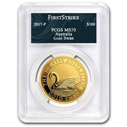 2017 Australia 1 oz Gold Swan MS-70 PCGS (FS, Swan Label)