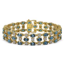 16.06 ctw London Topaz & Diamond Row Bracelet 10K Yellow Gold