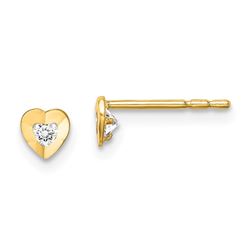 14k Cubic Zirconia Diamond-Cut Heart Post Earrings