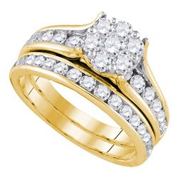 14kt Yellow Gold Womens Round Diamond Bridal Wedding Engagement Ring Set 1-1/2 Cttw