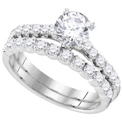 14kt White Gold Womens Round Diamond Bridal Wedding Engagement Ring Band Set 2-1/5 Cttw