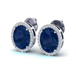 5.50 ctw Sapphire & Micro VS/SI Diamond Halo Earrings 18k White Gold