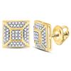 Image 1 : 10kt Yellow Gold Mens Round Diamond Square Cluster Stud Earrings 1/5 Cttw