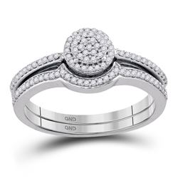 10kt White Gold Womens Round Diamond Cluster Bridal Wedding Engagement Ring Band Set 1/4 Cttw