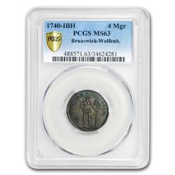 1740 German States Brunswick-Woldenb. Silver 4 Mgr MS-63 PCGS