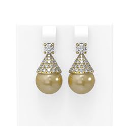 2.86 ctw Diamond & Pearl Earrings 18K Yellow Gold