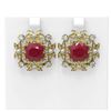 Image 1 : 12.23 ctw Ruby & Diamond with Pearl Earrings 18K Yellow Gold