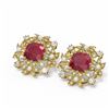 Image 3 : 12.23 ctw Ruby & Diamond with Pearl Earrings 18K Yellow Gold