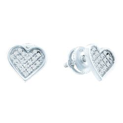 Sterling Silver Womens Round Diamond Heart Cluster Earrings 1/10 Cttw