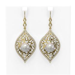 2.78 ctw Diamond & Pearl Earrings 18K Yellow Gold