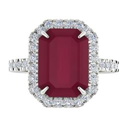 5.33 ctw Ruby & Micro Pave VS/SI Diamond Ring 18k White Gold