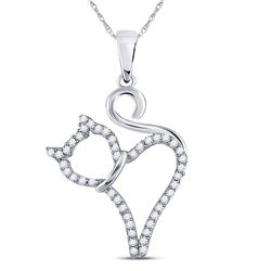 10kt White Gold Womens Round Diamond Kitty Cat Animal Pendant 1/6 Cttw