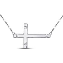Sterling Silver Womens Round Diamond Horizontal Cross Necklace 1/20 Cttw