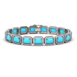 23.66 ctw Turquoise & Diamond Micro Pave Halo Bracelet 10k White Gold