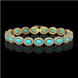 11.40 ctw Turquoise & Diamond Micro Pave Halo Bracelet 10k Yellow Gold