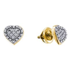 Yellow-tone Sterling Silver Womens Round Diamond Heart Cluster Stud Earrings 1/20 Cttw