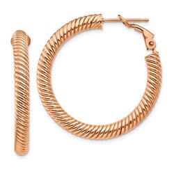 10k Rose Gold Twisted Round Omega Back Hoop Earrings - 4x25 mm