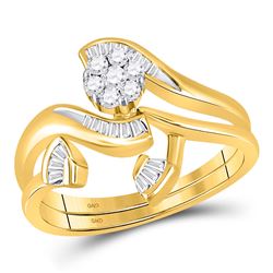 14kt Yellow Gold Womens Round Diamond Cluster Bridal Wedding Engagement Ring Band Set 1/3 Cttw