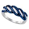 Image 1 : Sterling Silver Womens Round Blue Color Enhanced Diamond Crossover Band Ring 1/2 Cttw