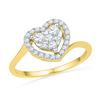 Image 1 : 10kt Yellow Gold Womens Round Diamond Framed Heart Cluster Ring 1/3 Cttw