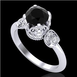 1.75 ctw Fancy Black Diamond Engagment Art Deco Ring 18k White Gold