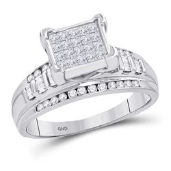Sterling Silver Womens Princess Diamond Square Cluster Bridal Wedding Engagement Ring 1.00 Cttw