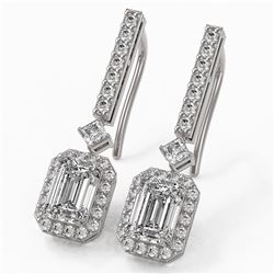 2.4 ctw Emerald Cut Diamond Designer Earrings 18K White Gold
