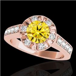 2 ctw Certified SI/I Fancy Intense Yellow Diamond Halo Ring 10k Rose Gold