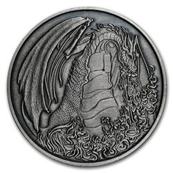 1 oz Silver Antique Round - Rare Elements (Fire Dragon)