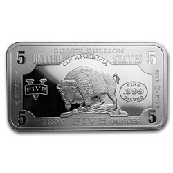 5 oz Silver Bar - 1901 $10 Bison Note