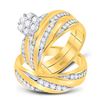 Image 1 : 10kt Yellow Gold His Hers Round Diamond Cluster Matching Bridal Wedding Ring Band Set 1.00 Cttw