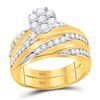 Image 2 : 10kt Yellow Gold His Hers Round Diamond Cluster Matching Bridal Wedding Ring Band Set 1.00 Cttw