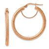 Image 1 : 10k Rose Gold Twisted Round Omega Back Hoop Earrings - 3x25 mm