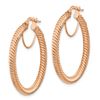 Image 2 : 10k Rose Gold Twisted Round Omega Back Hoop Earrings - 3x25 mm