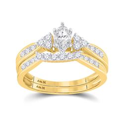 14kt Yellow Gold Womens Marquise Diamond Bridal Wedding Engagement Ring Band Set 1/2 Cttw