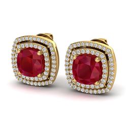 4.95 ctw Ruby & Micro Pave VS/SI Diamond Earrings 18k Yellow Gold