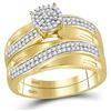Image 2 : 10kt Yellow Gold His & Hers Round Diamond Cluster Matching Bridal Wedding Ring Band Set 1/2 Cttw