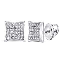 Sterling Silver Womens Round Diamond Kite Square Earrings 1/4 Cttw